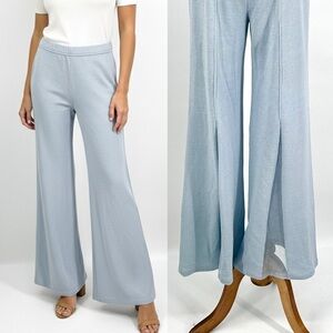 ST JOHN EVENING Vintage Powder Blue Santana Knit Flare Palazzo Wide Leg Pant